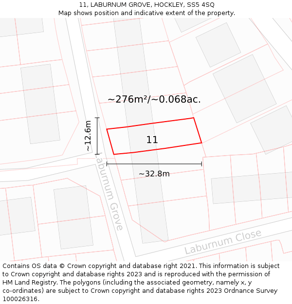 11, LABURNUM GROVE, HOCKLEY, SS5 4SQ: Plot and title map