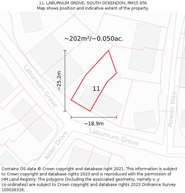 11, LABURNUM GROVE, SOUTH OCKENDON, RM15 6TA: Plot and title map