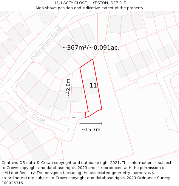 11, LACEY CLOSE, ILKESTON, DE7 9LF: Plot and title map