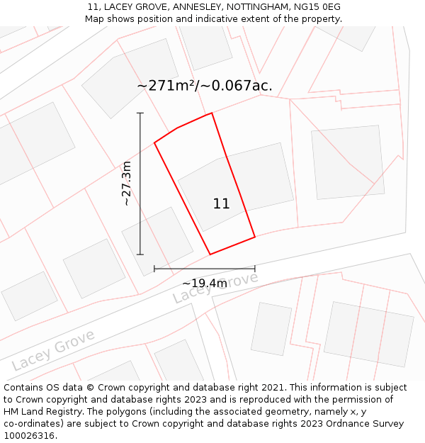 11, LACEY GROVE, ANNESLEY, NOTTINGHAM, NG15 0EG: Plot and title map