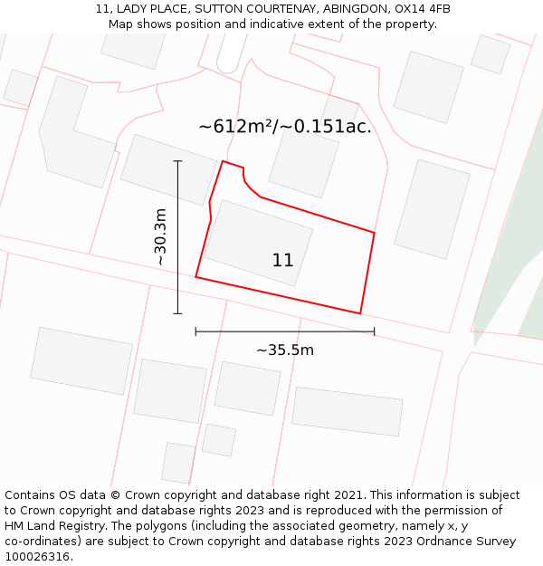 11, LADY PLACE, SUTTON COURTENAY, ABINGDON, OX14 4FB: Plot and title map