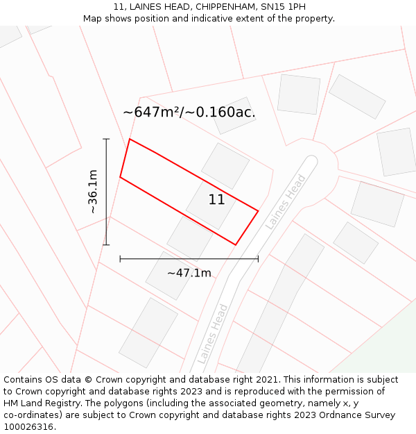 11, LAINES HEAD, CHIPPENHAM, SN15 1PH: Plot and title map