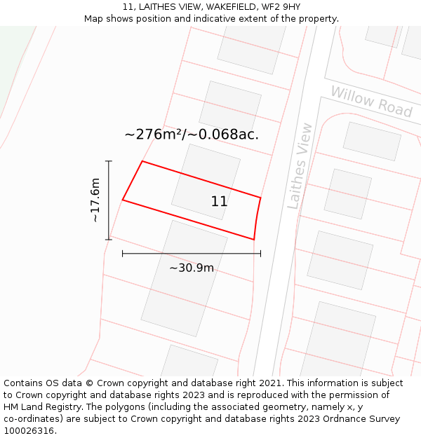 11, LAITHES VIEW, WAKEFIELD, WF2 9HY: Plot and title map