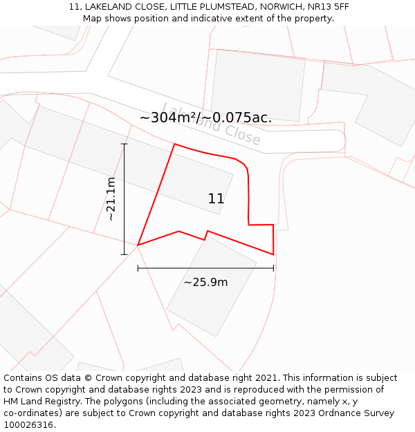 11, LAKELAND CLOSE, LITTLE PLUMSTEAD, NORWICH, NR13 5FF: Plot and title map