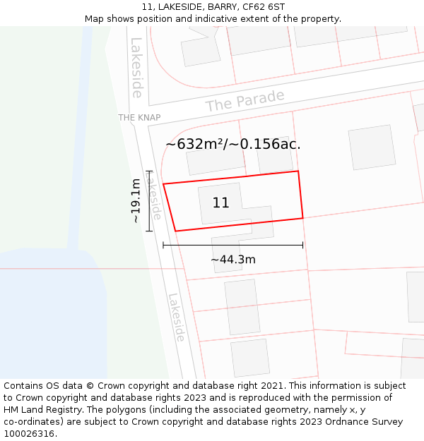 11, LAKESIDE, BARRY, CF62 6ST: Plot and title map