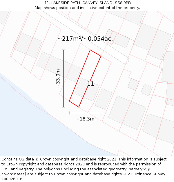 11, LAKESIDE PATH, CANVEY ISLAND, SS8 9PB: Plot and title map