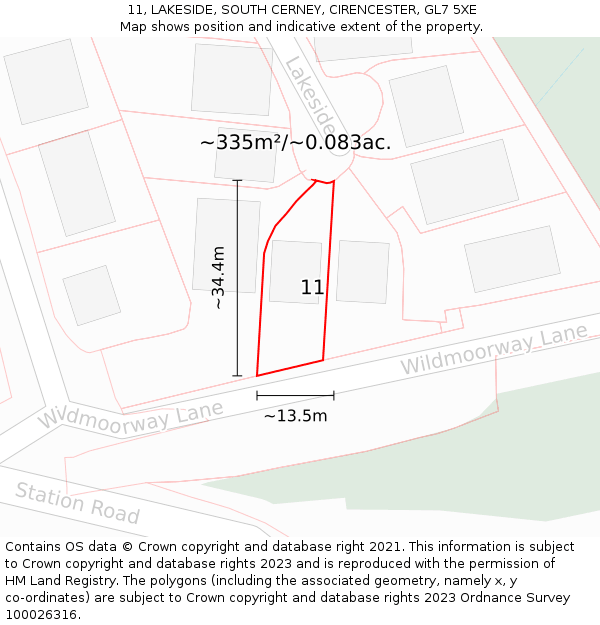 11, LAKESIDE, SOUTH CERNEY, CIRENCESTER, GL7 5XE: Plot and title map