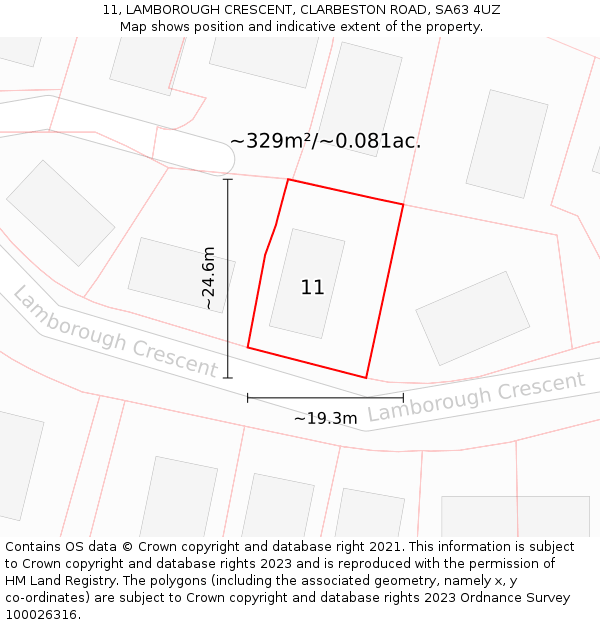 11, LAMBOROUGH CRESCENT, CLARBESTON ROAD, SA63 4UZ: Plot and title map