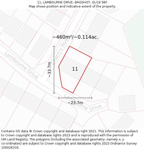 11, LAMBOURNE DRIVE, BAGSHOT, GU19 5BY: Plot and title map