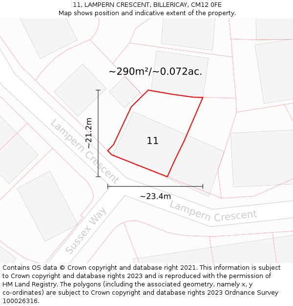 11, LAMPERN CRESCENT, BILLERICAY, CM12 0FE: Plot and title map