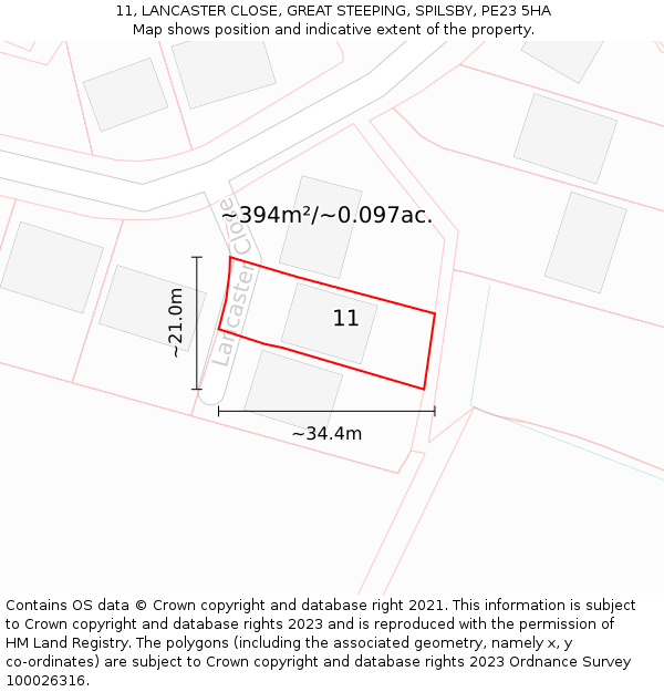 11, LANCASTER CLOSE, GREAT STEEPING, SPILSBY, PE23 5HA: Plot and title map