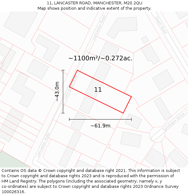 11, LANCASTER ROAD, MANCHESTER, M20 2QU: Plot and title map