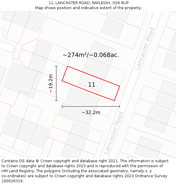 11, LANCASTER ROAD, RAYLEIGH, SS6 8UP: Plot and title map