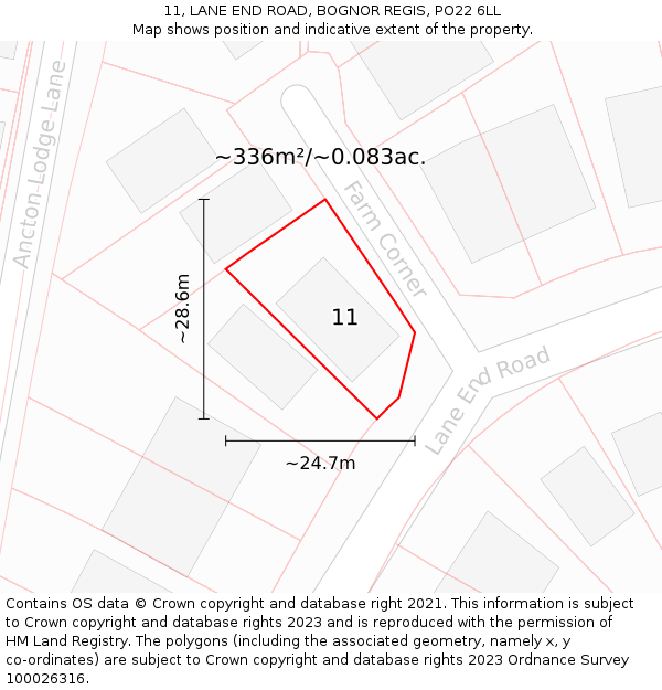 11, LANE END ROAD, BOGNOR REGIS, PO22 6LL: Plot and title map