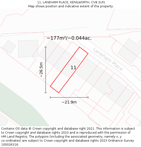 11, LANEHAM PLACE, KENILWORTH, CV8 2UN: Plot and title map