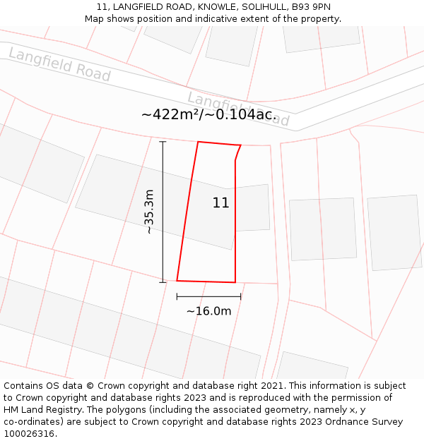 11, LANGFIELD ROAD, KNOWLE, SOLIHULL, B93 9PN: Plot and title map