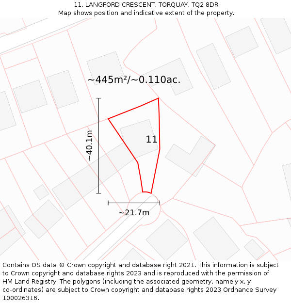 11, LANGFORD CRESCENT, TORQUAY, TQ2 8DR: Plot and title map