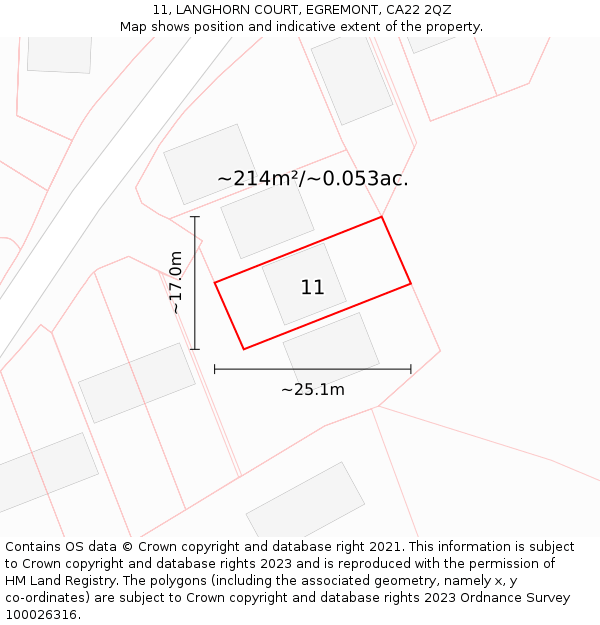 11, LANGHORN COURT, EGREMONT, CA22 2QZ: Plot and title map