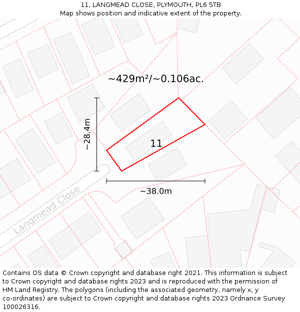 11, LANGMEAD CLOSE, PLYMOUTH, PL6 5TB: Plot and title map