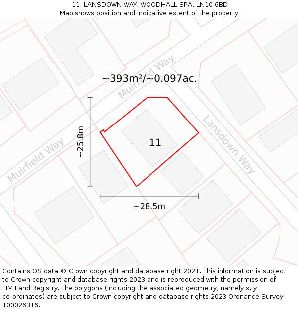 11, LANSDOWN WAY, WOODHALL SPA, LN10 6BD: Plot and title map