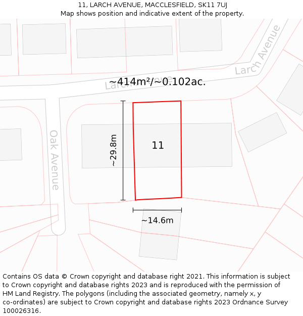 11, LARCH AVENUE, MACCLESFIELD, SK11 7UJ: Plot and title map