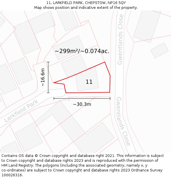 11, LARKFIELD PARK, CHEPSTOW, NP16 5QY: Plot and title map