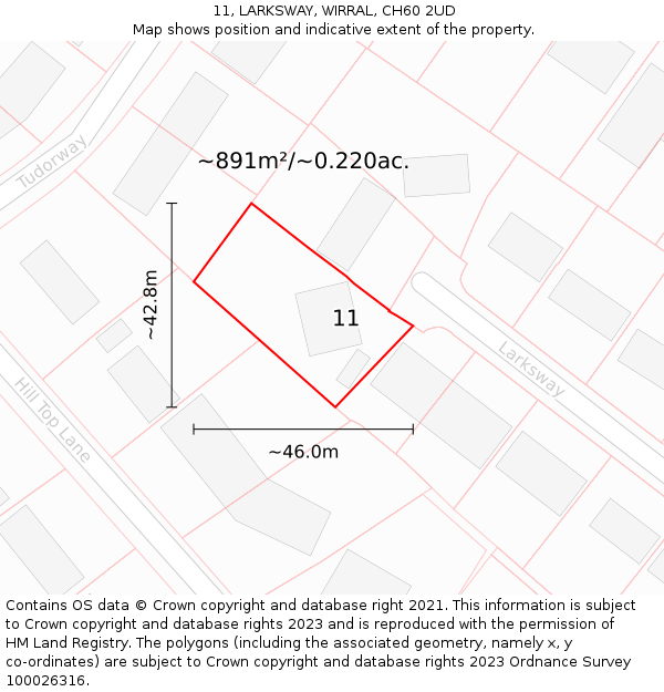 11, LARKSWAY, WIRRAL, CH60 2UD: Plot and title map