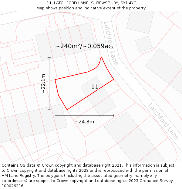 11, LATCHFORD LANE, SHREWSBURY, SY1 4YG: Plot and title map