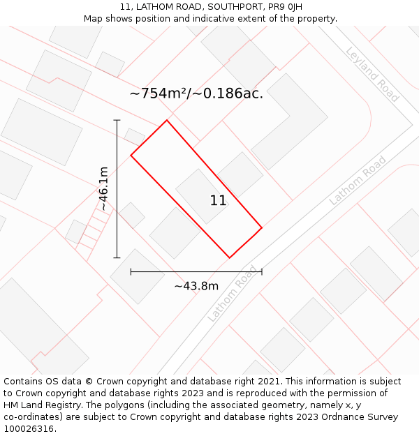 11, LATHOM ROAD, SOUTHPORT, PR9 0JH: Plot and title map