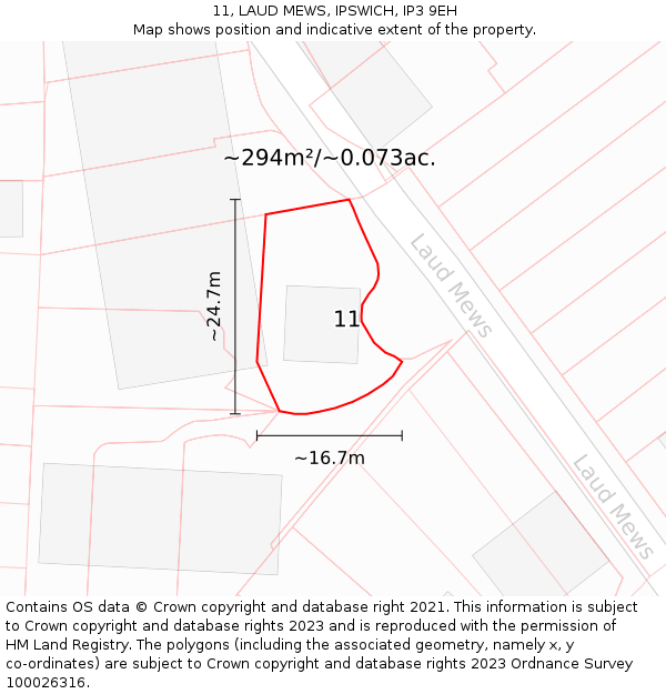11, LAUD MEWS, IPSWICH, IP3 9EH: Plot and title map