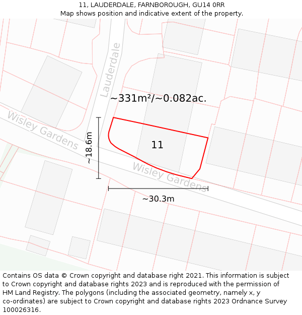 11, LAUDERDALE, FARNBOROUGH, GU14 0RR: Plot and title map