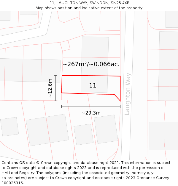 11, LAUGHTON WAY, SWINDON, SN25 4XR: Plot and title map