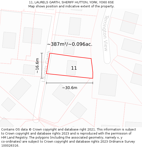 11, LAURELS GARTH, SHERIFF HUTTON, YORK, YO60 6SE: Plot and title map