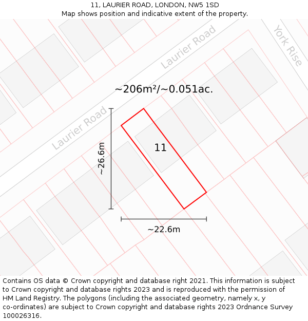 11, LAURIER ROAD, LONDON, NW5 1SD: Plot and title map