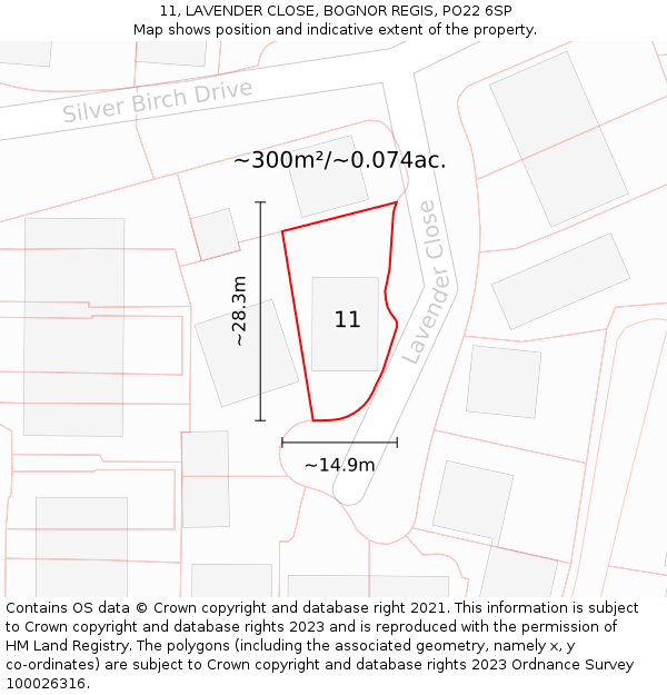 11, LAVENDER CLOSE, BOGNOR REGIS, PO22 6SP: Plot and title map