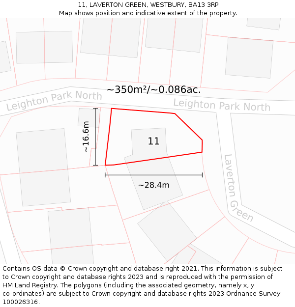 11, LAVERTON GREEN, WESTBURY, BA13 3RP: Plot and title map