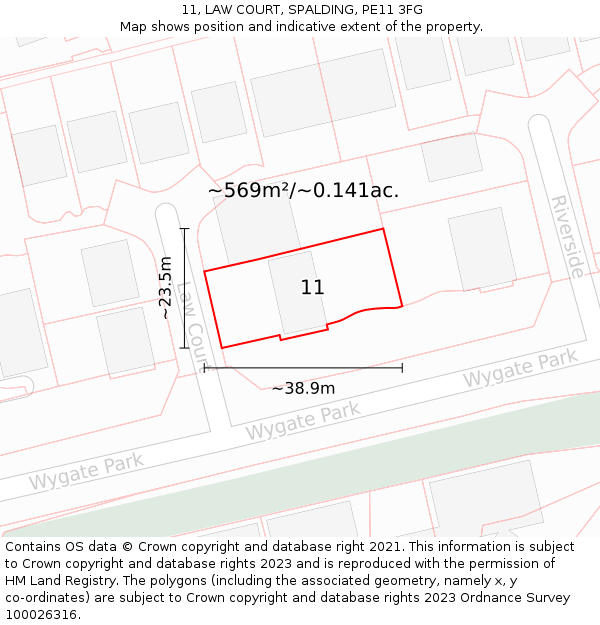 11, LAW COURT, SPALDING, PE11 3FG: Plot and title map