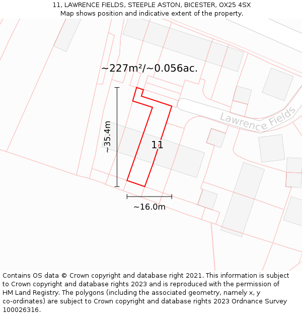 11, LAWRENCE FIELDS, STEEPLE ASTON, BICESTER, OX25 4SX: Plot and title map