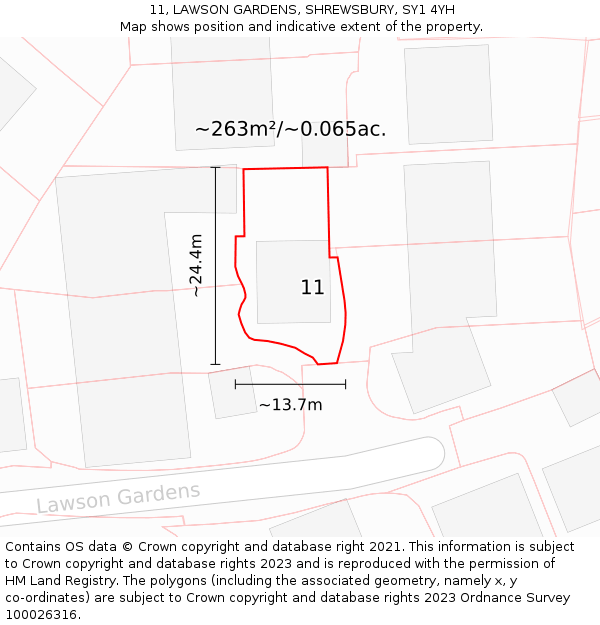 11, LAWSON GARDENS, SHREWSBURY, SY1 4YH: Plot and title map