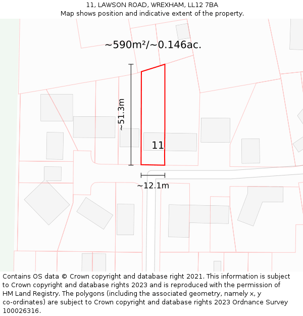 11, LAWSON ROAD, WREXHAM, LL12 7BA: Plot and title map