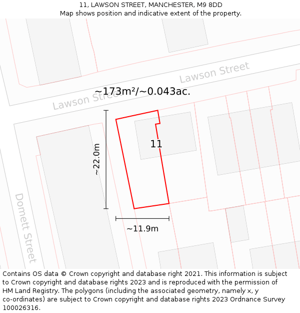 11, LAWSON STREET, MANCHESTER, M9 8DD: Plot and title map