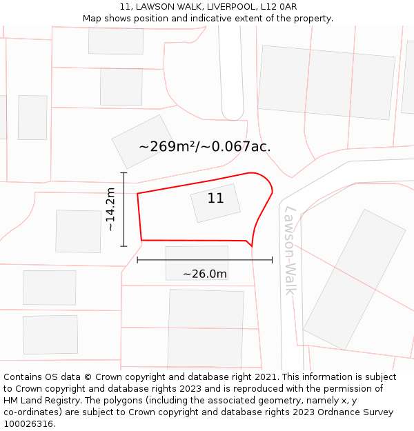 11, LAWSON WALK, LIVERPOOL, L12 0AR: Plot and title map