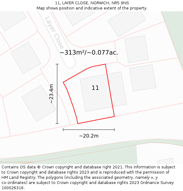 11, LAYER CLOSE, NORWICH, NR5 9NS: Plot and title map