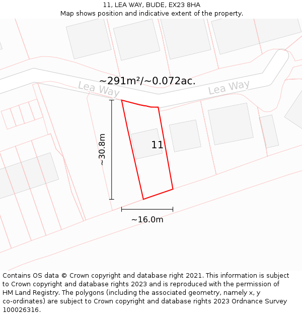 11, LEA WAY, BUDE, EX23 8HA: Plot and title map