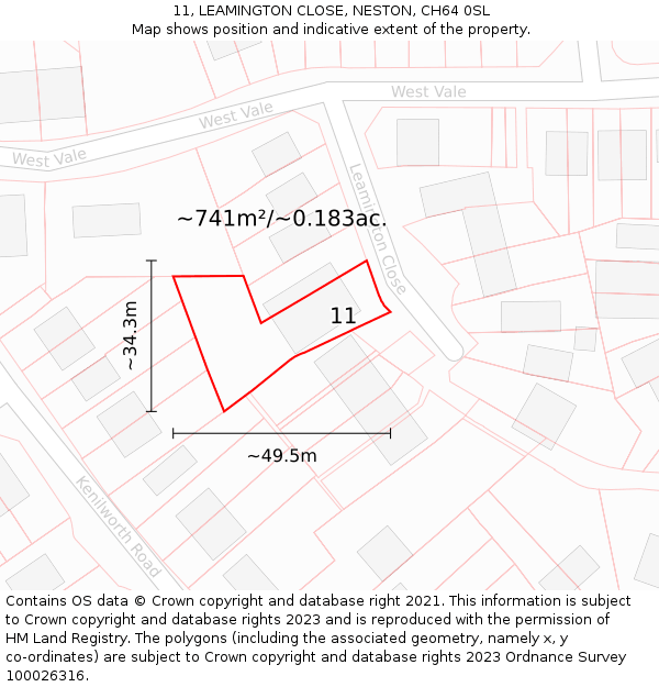 11, LEAMINGTON CLOSE, NESTON, CH64 0SL: Plot and title map