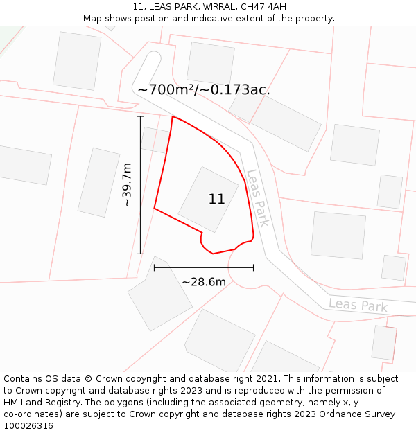 11, LEAS PARK, WIRRAL, CH47 4AH: Plot and title map