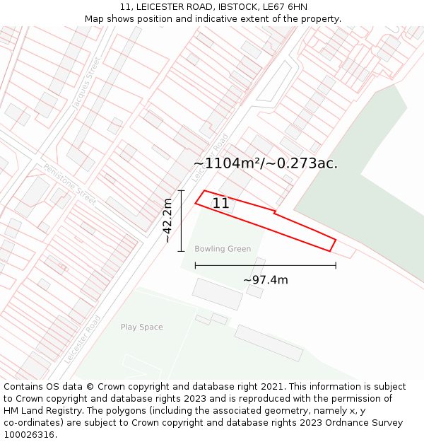 11, LEICESTER ROAD, IBSTOCK, LE67 6HN: Plot and title map