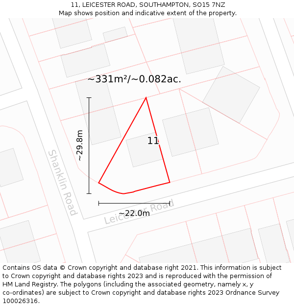 11, LEICESTER ROAD, SOUTHAMPTON, SO15 7NZ: Plot and title map