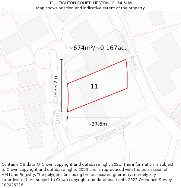 11, LEIGHTON COURT, NESTON, CH64 6UW: Plot and title map