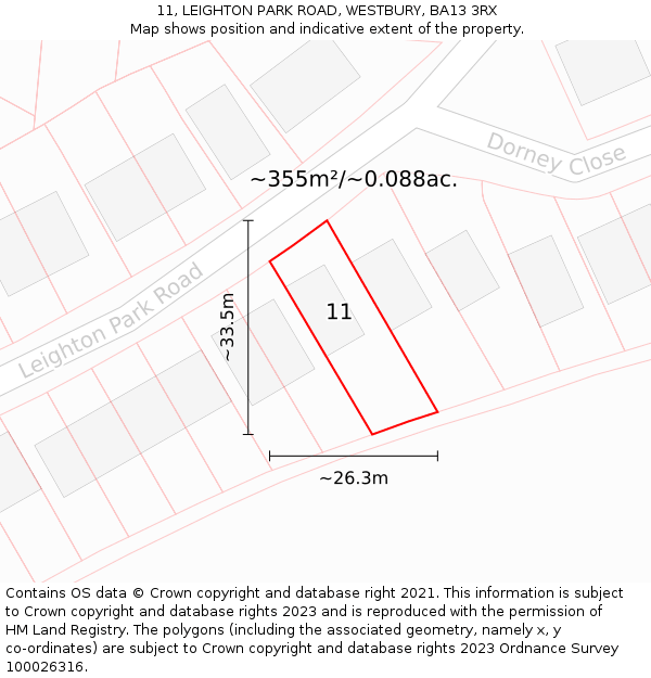 11, LEIGHTON PARK ROAD, WESTBURY, BA13 3RX: Plot and title map